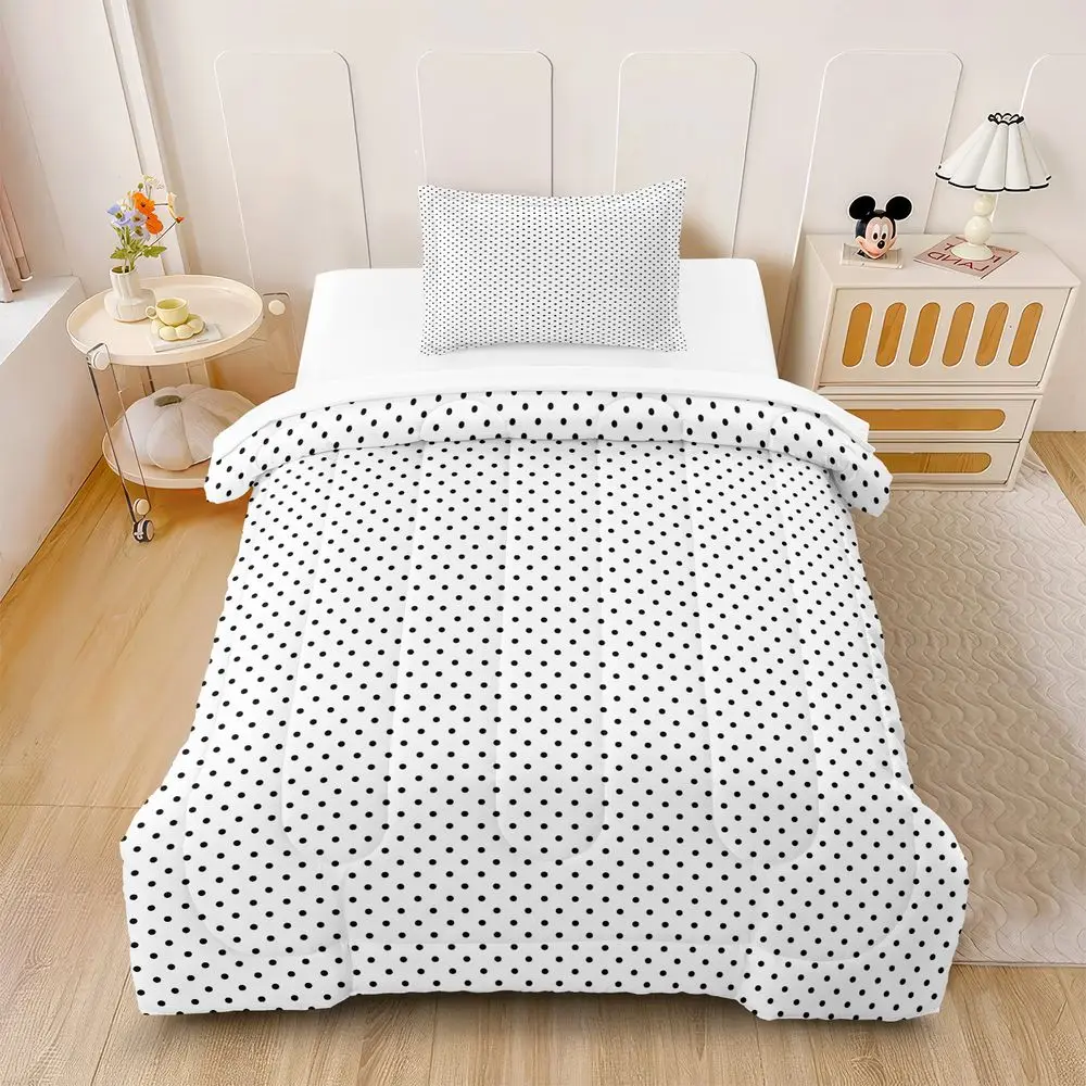 Black White Polka Dot Print Comforter Set Quilt Bedding Set Pillowcase Minimalist Adult All Season Bedroom Bedding Kit