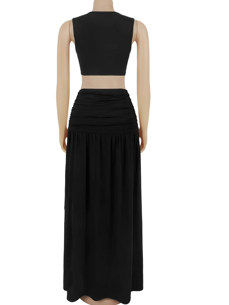 Kricesseen sexy recorte fenda maxi vestido chique feminino sem mangas ruched alta divisão clube vestido de festa roupas de natal noite fora wear