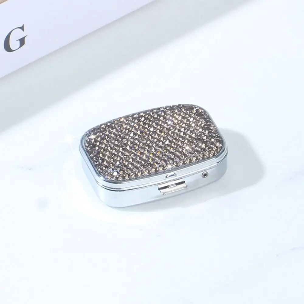 with HD Mirror Rhinestone-encrusted Jewelry Box Waterproof Cute Sealed Organizer Multifunctional Shiny Mini Pill Case Travel