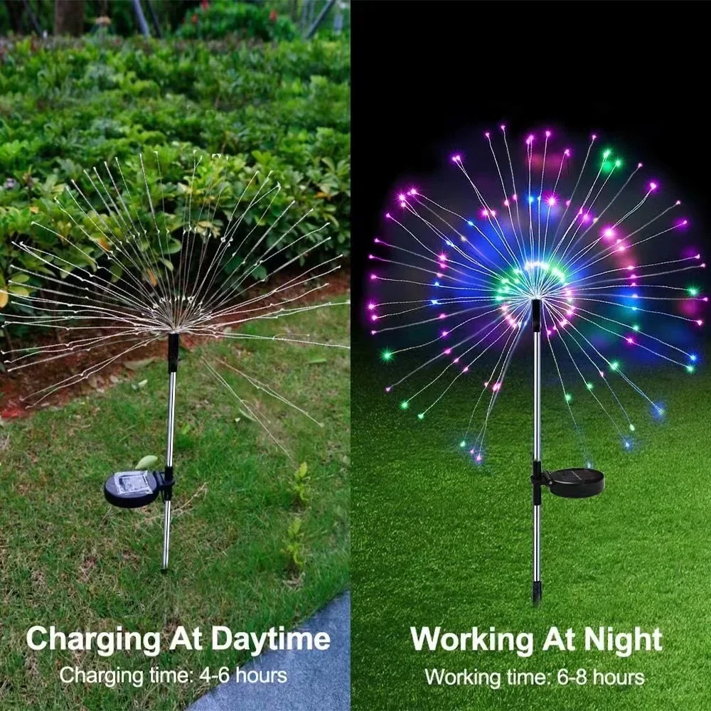 Solar LED Firework Light Copper Wire Christmas Fairy Lamps Lawn Pathway Light Garden Decoration