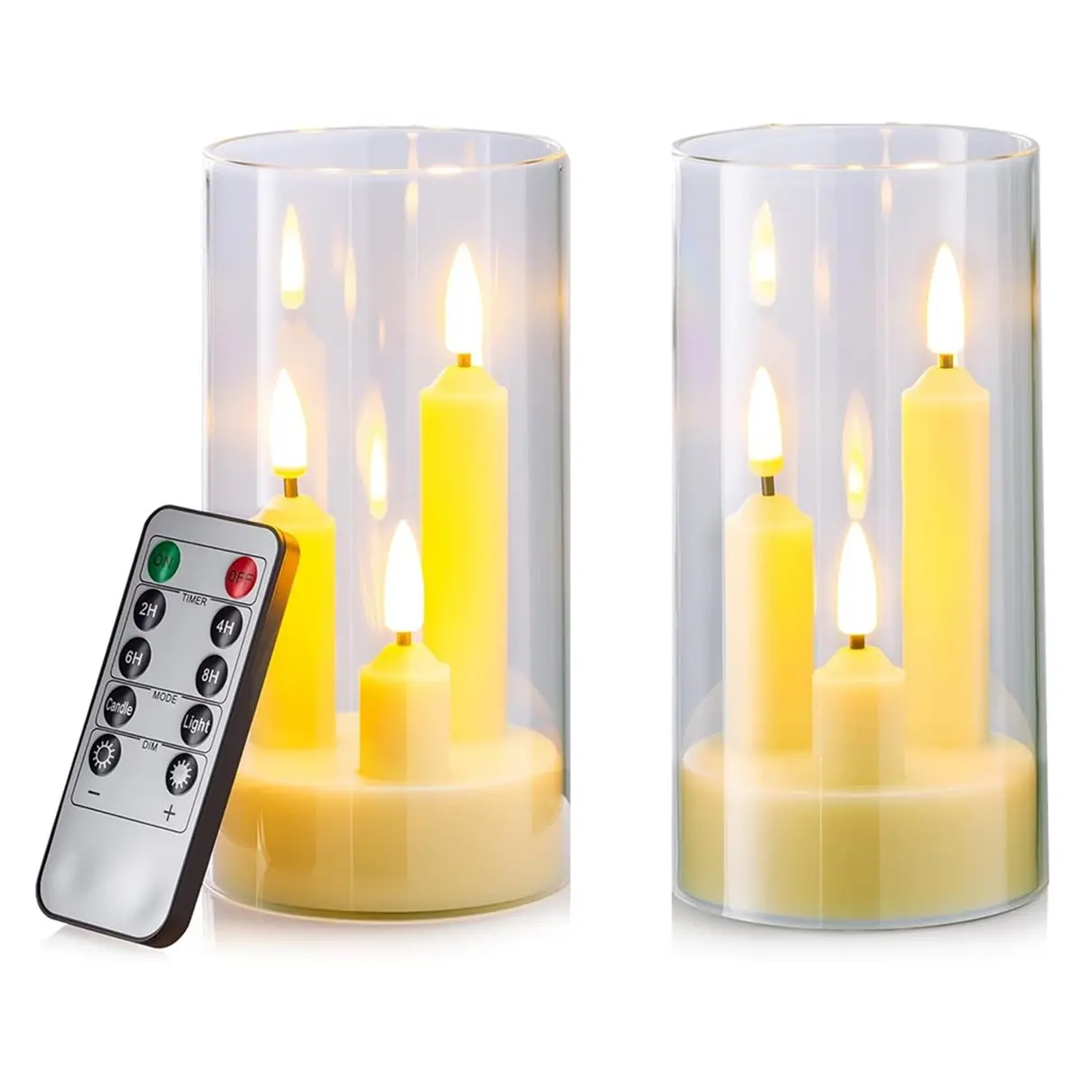 [Vend for]Flameless Taper Short Candles with 10 Key Remote Control and Timer, Battery Operated Pack of 2 LED Acrylic 3
