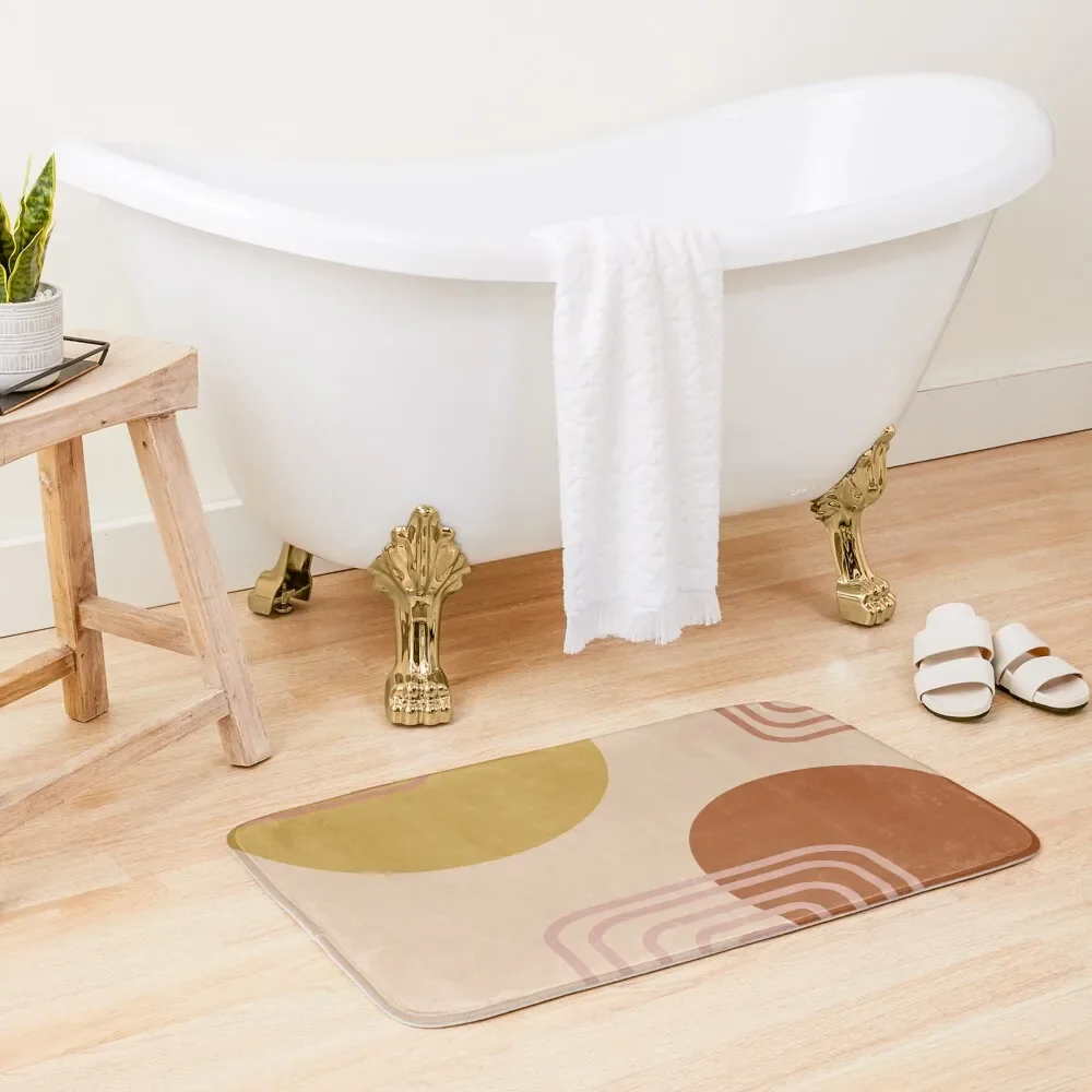 

Mid Century Modern Shapes and Lines in Desert Terracotta and Mustard Yellow Bath Mat Living Room Rugs Bathroom Floors Mat
