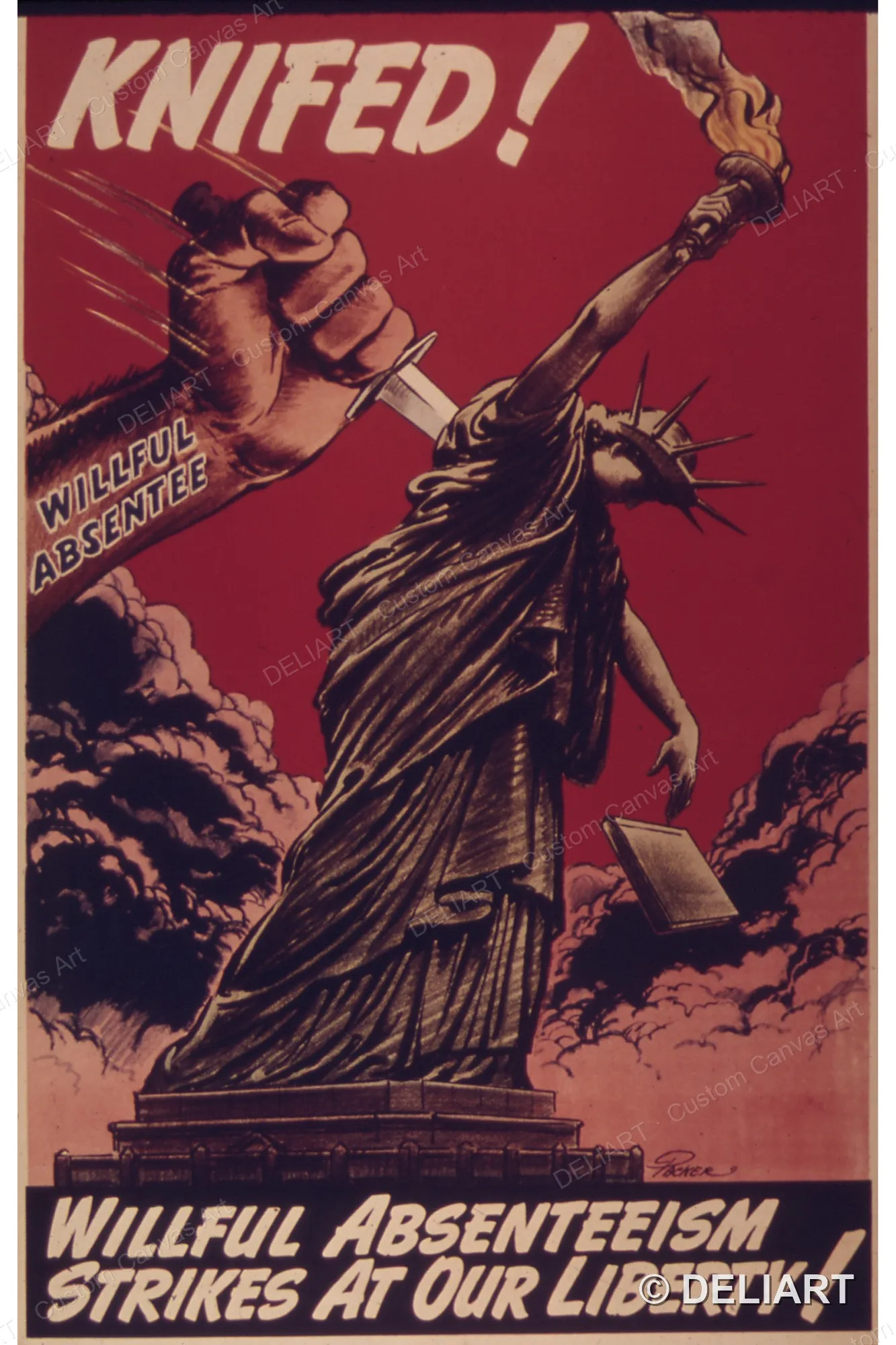 Knifed! Willful absenteeism strikes at our liberty Vintage WWII Propaganda Canvas Wall Art Poster Print Home Decor Unframed