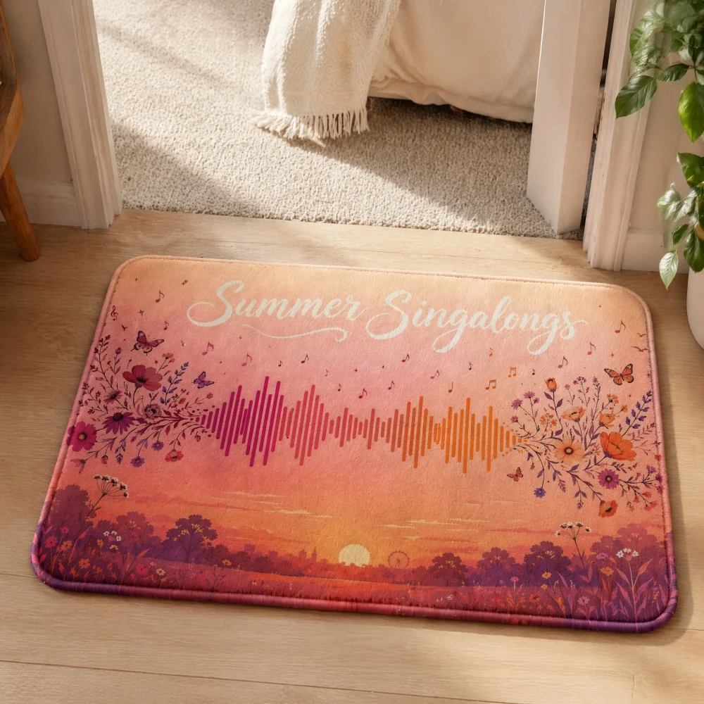 Crystal Velvet Floor Mat Wildflower Butterfly Print Non Slip Doormat Summer Musical Note Decor Rug For Entrance Bathroom Bedroom