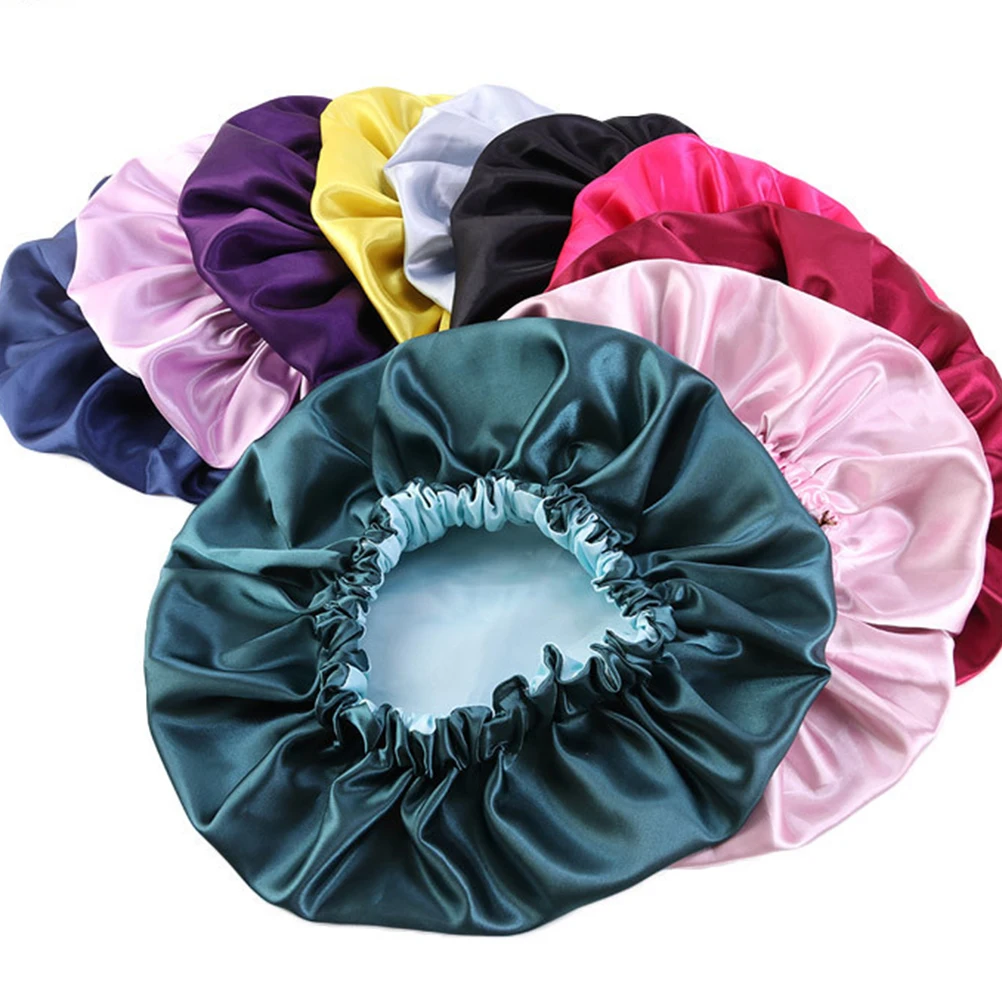 

Soft Double Layer Satin Sleeping Hat For Women Elastic Adjustable Hair Cap Moisture Retaining Bonnet 1Pc