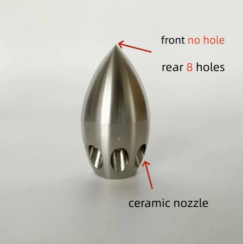 High Pressure Ceramic Core Drain Cleaning Nozzle 0.3-2.5KGS 215L Rotating Rear 8 Holes for Sewer Jetter Cleaning Equipment Parts