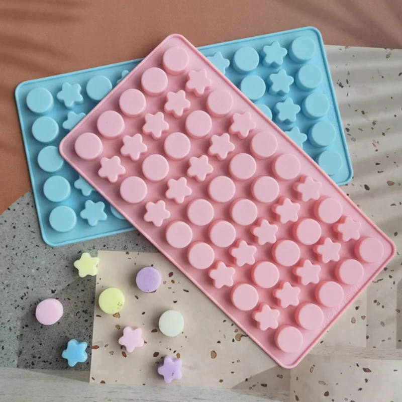 50 Cavities Star Chocolate Silicone Mould Porous Round Candy Biscuit Pudding Baking Tool Cake Decor Ice Cube Making Mold Gifts