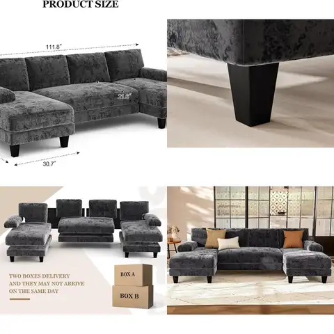 U Shaped Sectional Couches for Living Room, 111 Inch Modular Sofa with Double Chaise, Large Lounge Couch for Apartment,Grey