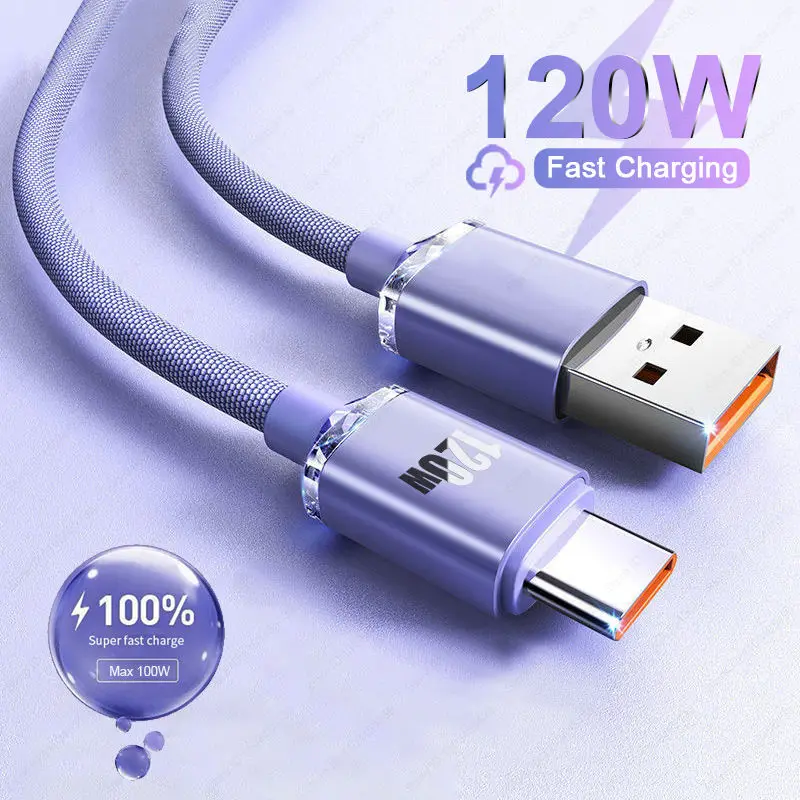 6A 120W Super Fast Charging USB Type C Data & Sync Cable For Samsung S23 Realme Xiaomi 13 Huawei Mobile Phone Quick Braid Cord