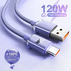 6A 120W Super Fast Charging USB Type C Data & Sync Cable For Samsung S23 Realme Xiaomi 13 Huawei Mobile Phone Quick Braid Cord