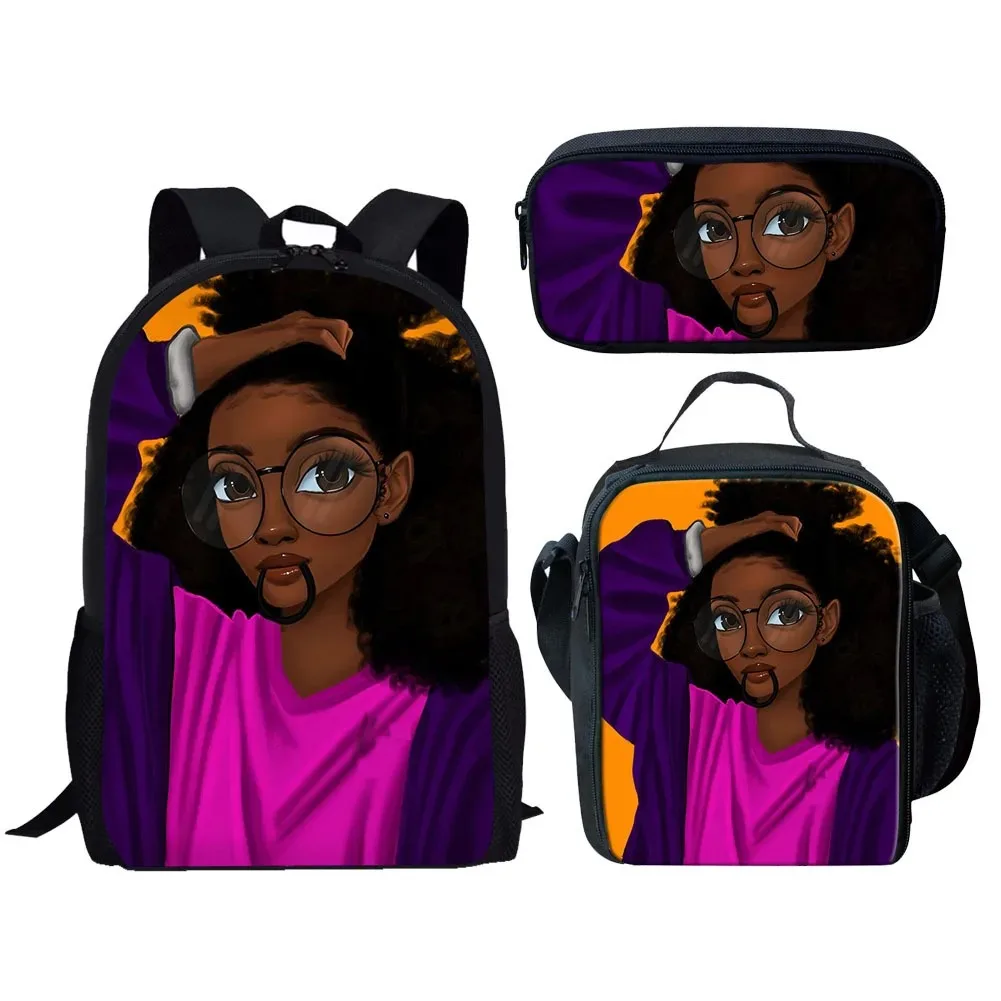 3D Printed African Girls School Bags, Student Backpack, Laptop Backpack, Lunch Bag, Pencil Case, Popular Harajuku, New, 3Pcs per