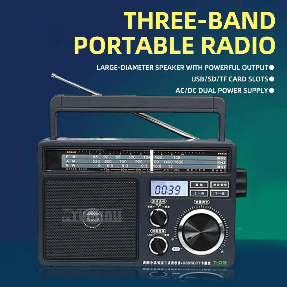 T-09 Lettore radio MP3 Altoparlante per inserimento di schede per anziani conveniente a banda intera per cittadini anziani