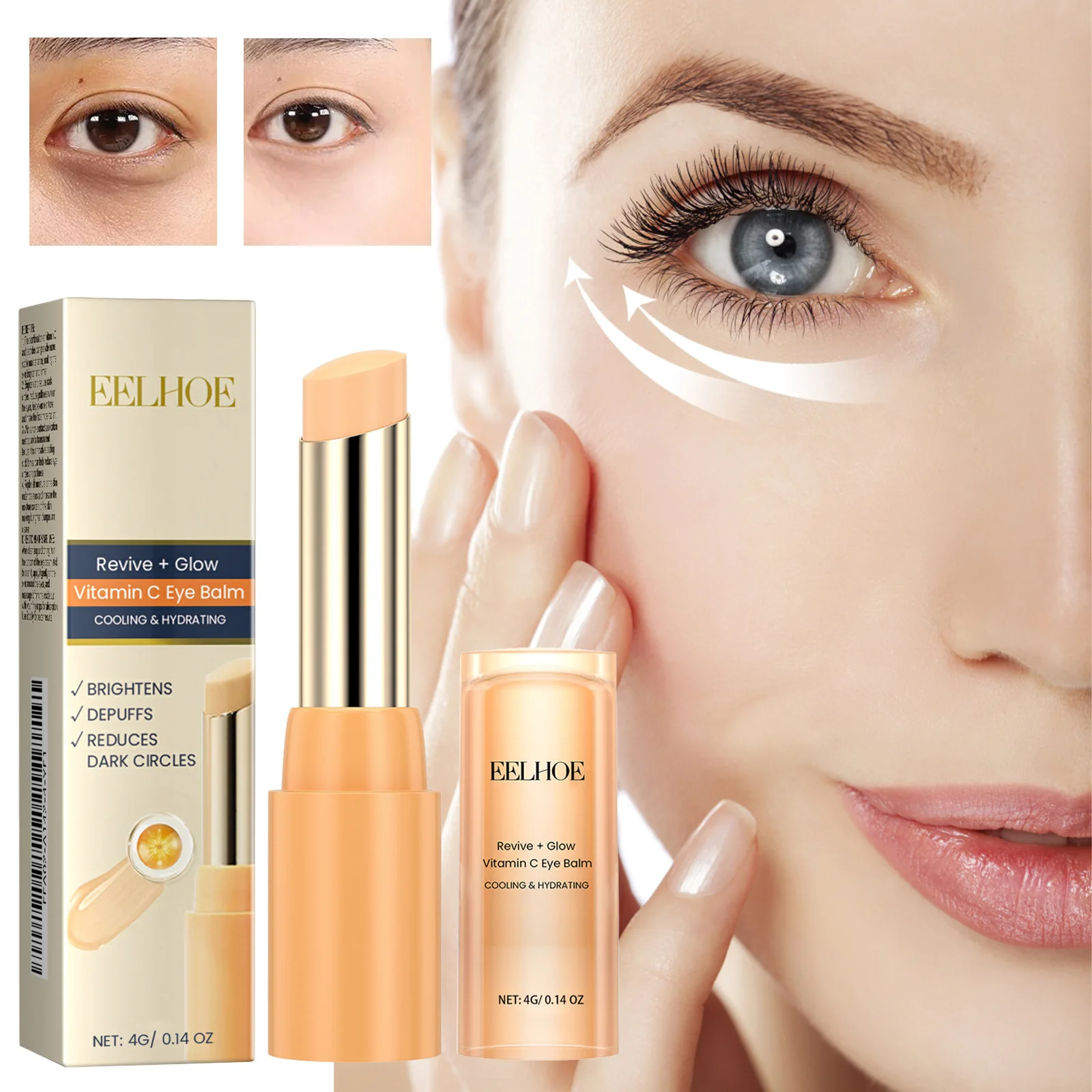 EELHOE Vitamin C Eye Stick Anti Wrinkle Dark Circles Puffiness Bags Fine Lines Crow‘s Feet Firming Moisturizing Under Eye Cream