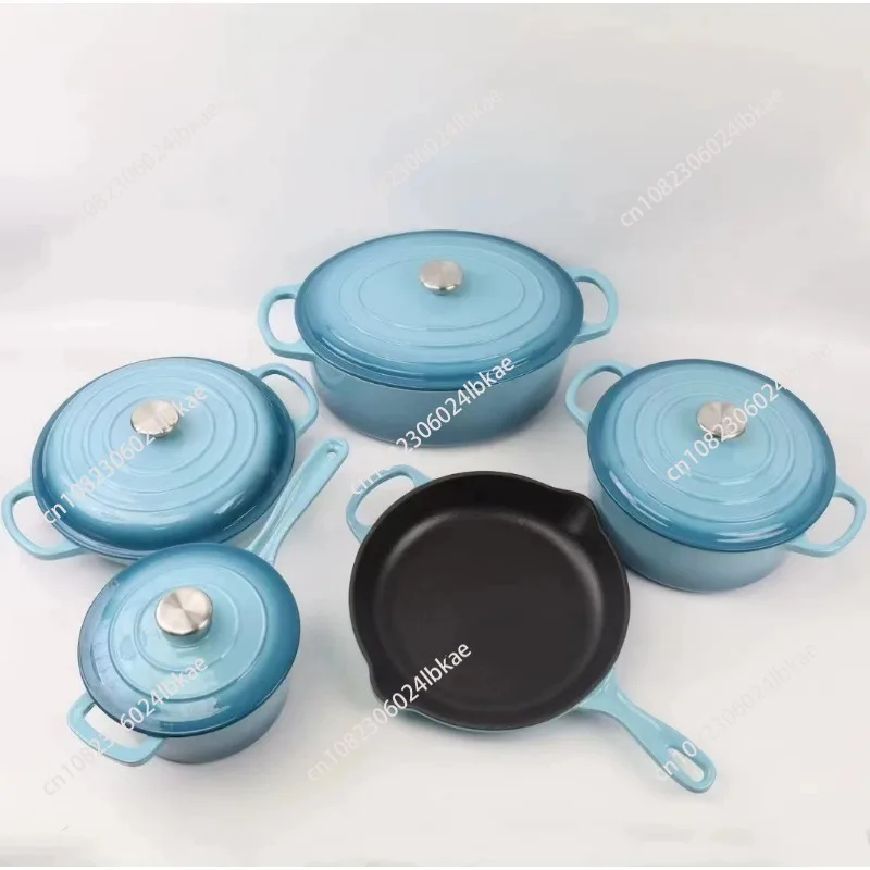 Cast Iron Pot Set 5-piece Cookware Dutch Oven Kitchenware Gift Sets Customized Interior Enameled Saucepan 1