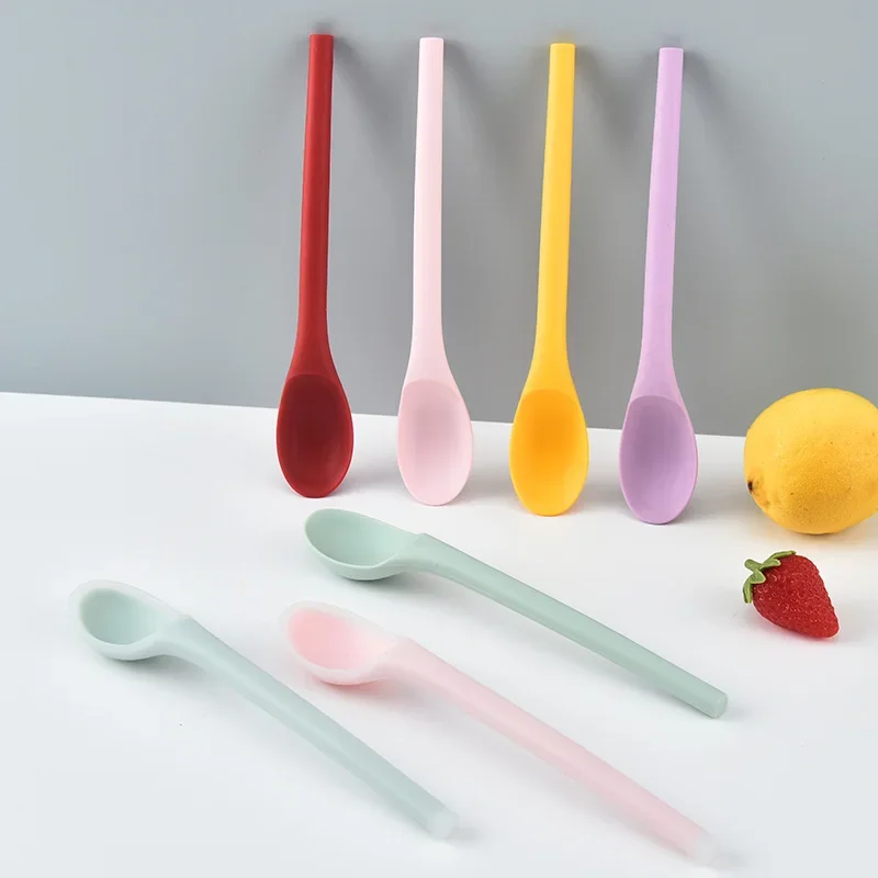 

Small Long Handle Silicone Spoon Porridge Rice Ice Cream Salad Stirring Spoons Kitchen Catering Soup Ladle Tablespoons Tableware