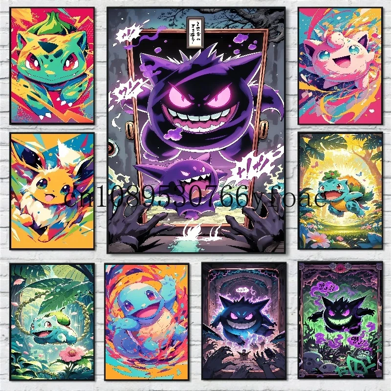 

Anime Pokemon Canvas Painting Bulbasaur Charmander Squirtle Poster and Print Watercolor Wall Art Picture Home Decor Kids Gifts