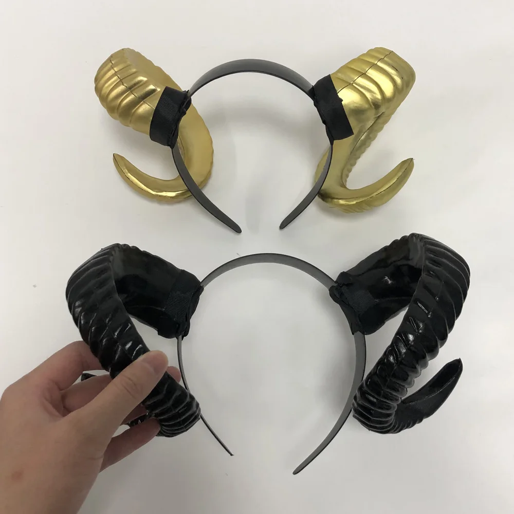 Tocado de cuerno de Demonio Negro, tocado gótico de Cosplay, Animal, oveja, cuernos de Diablo, diadema, accesorios de disfraz de fiesta de Carnaval de Halloween