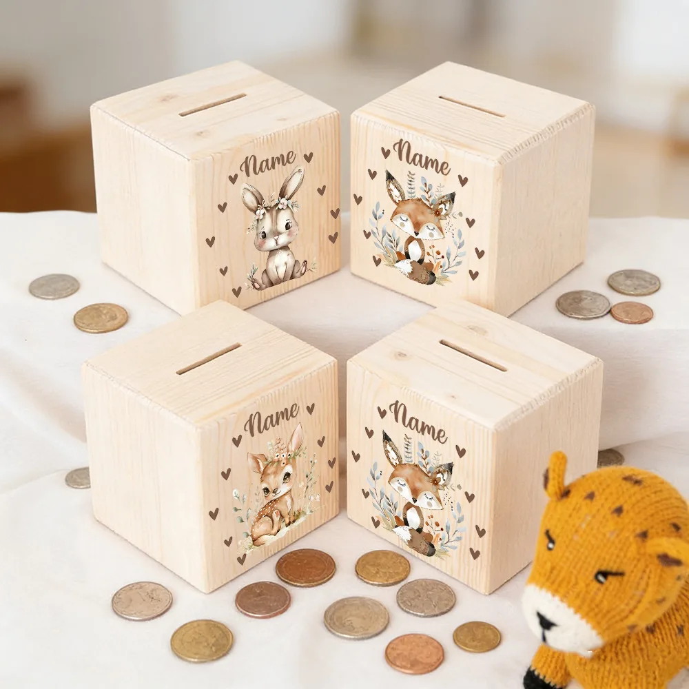 Personalized Piggy Bank with Name Kids Money Boxes Coin Collection Box Wooden Coin Bank Child Birthday Baptism Shower Gift