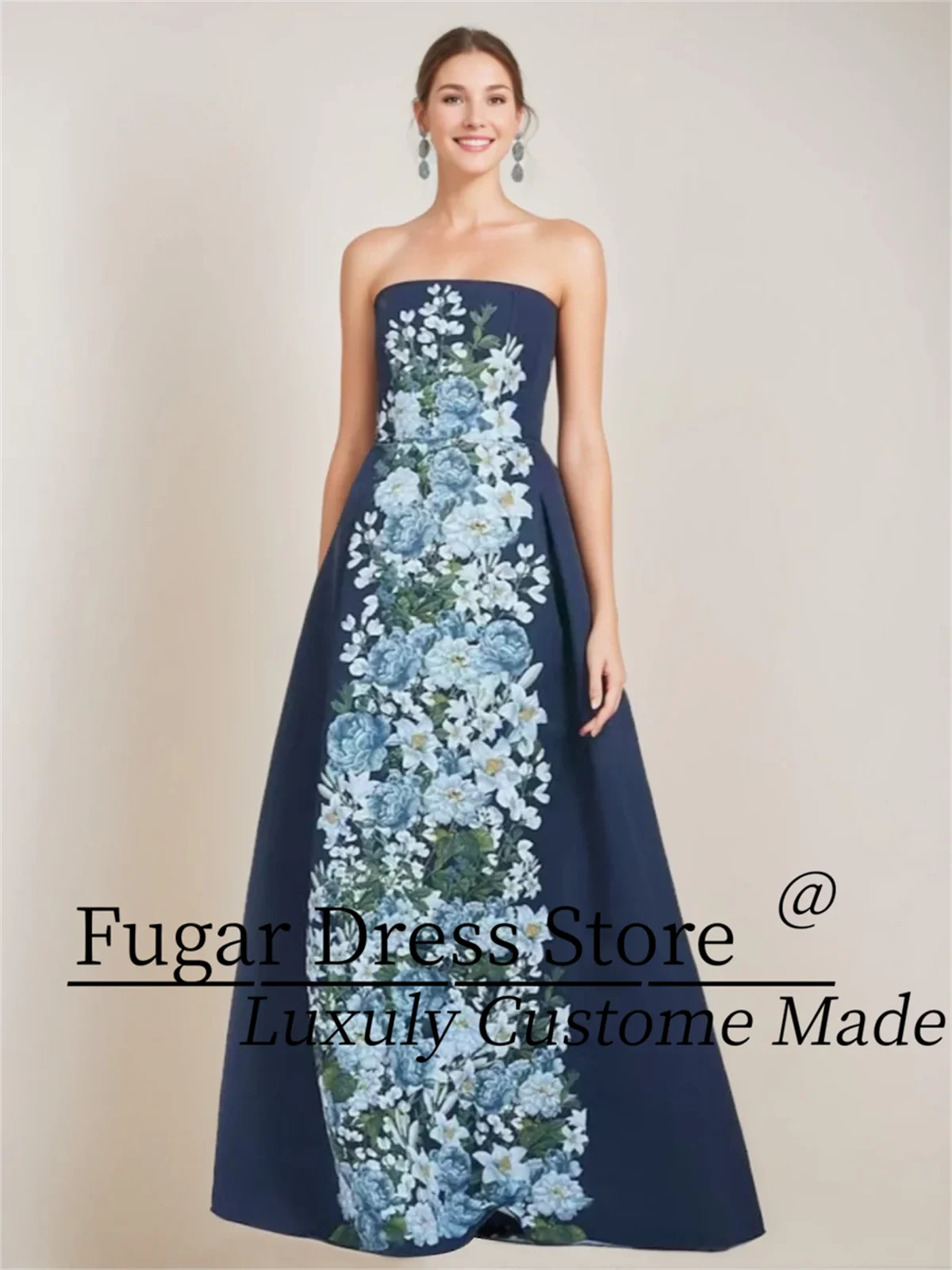 

TIANTIAN Customized A-line Elegant Strapless Sleeveless Floor-Length Printed Prom Party Formal Eveing Dresses robes de soirée
