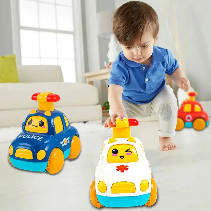 Baby Cartoon Car Toys Toddler Press and Go Car Toy Children Early Educational Toys Pull Back Cars Fire Truck for Kids Boys Gifts