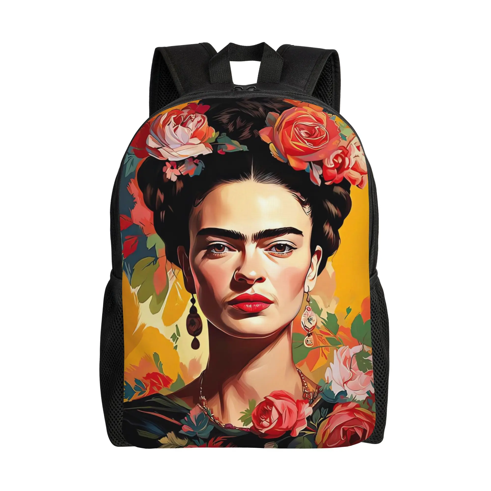 

F-Frida K-Kahlo Flower Print Backpack Trekking Backpacks Girl Custom Large School Bags Elegant Rucksack