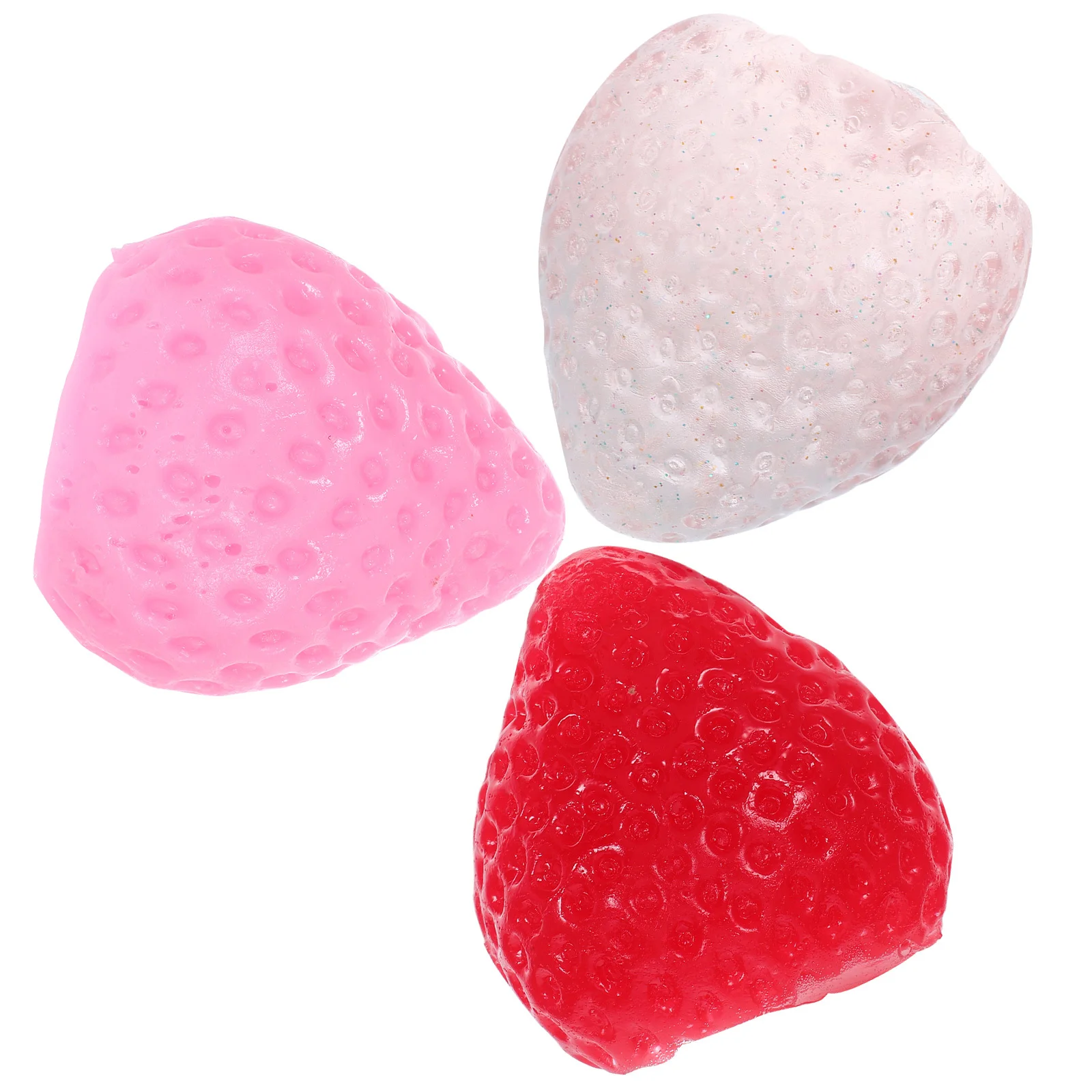 3Pcs Soft Silicone Strawberry Stress Squeeze Squishy Stretchy Sensory Fidget Relaxation Balls for Office Home Stress Toy