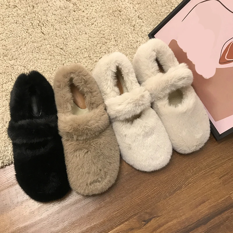 Women Warm Loafers Winter Fur Ladies Flat Non Slip Platform Woman Shoes Short Plush Casual Comfort Solid New Casual Footwear