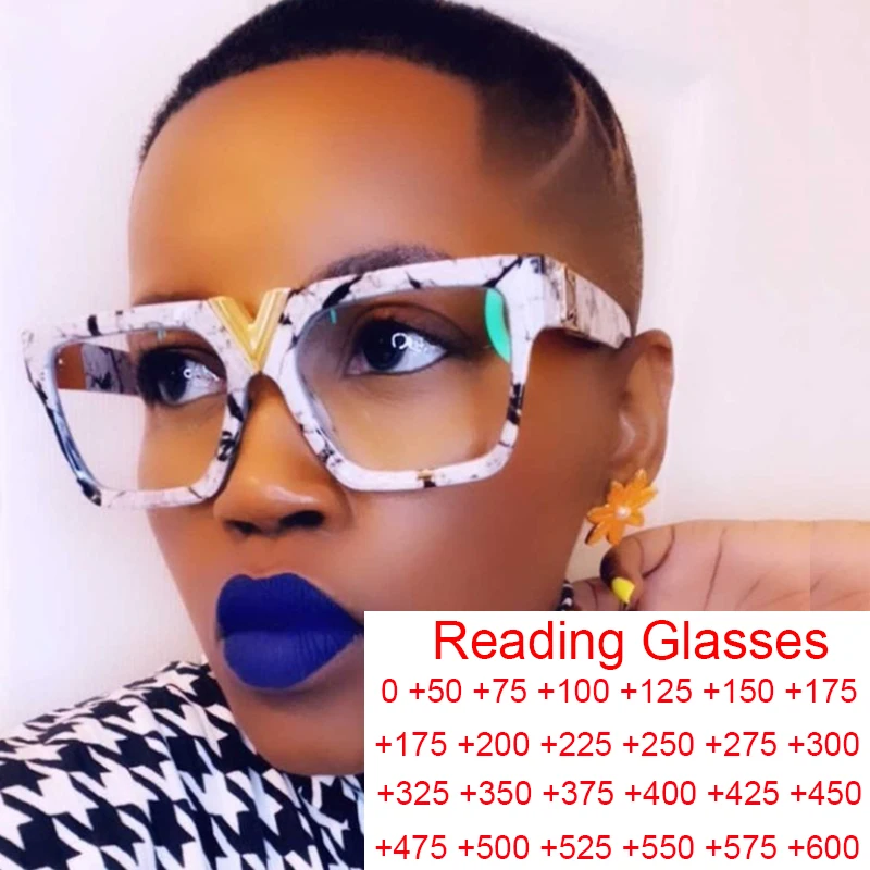 New Fashion Luxury Brand Oversized Square Reading Glasses Women Big Frame Transparent Anti Blue Light Prescription Eyeglasses