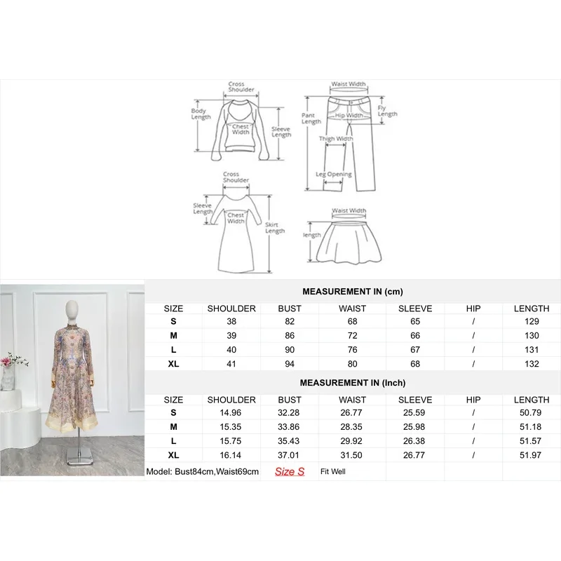 Damska sukienka jedwabna w kwiatowy wzór, sukienki midi ze stójką, długi rękaw, fioletowa vintage jesień nowość 2025