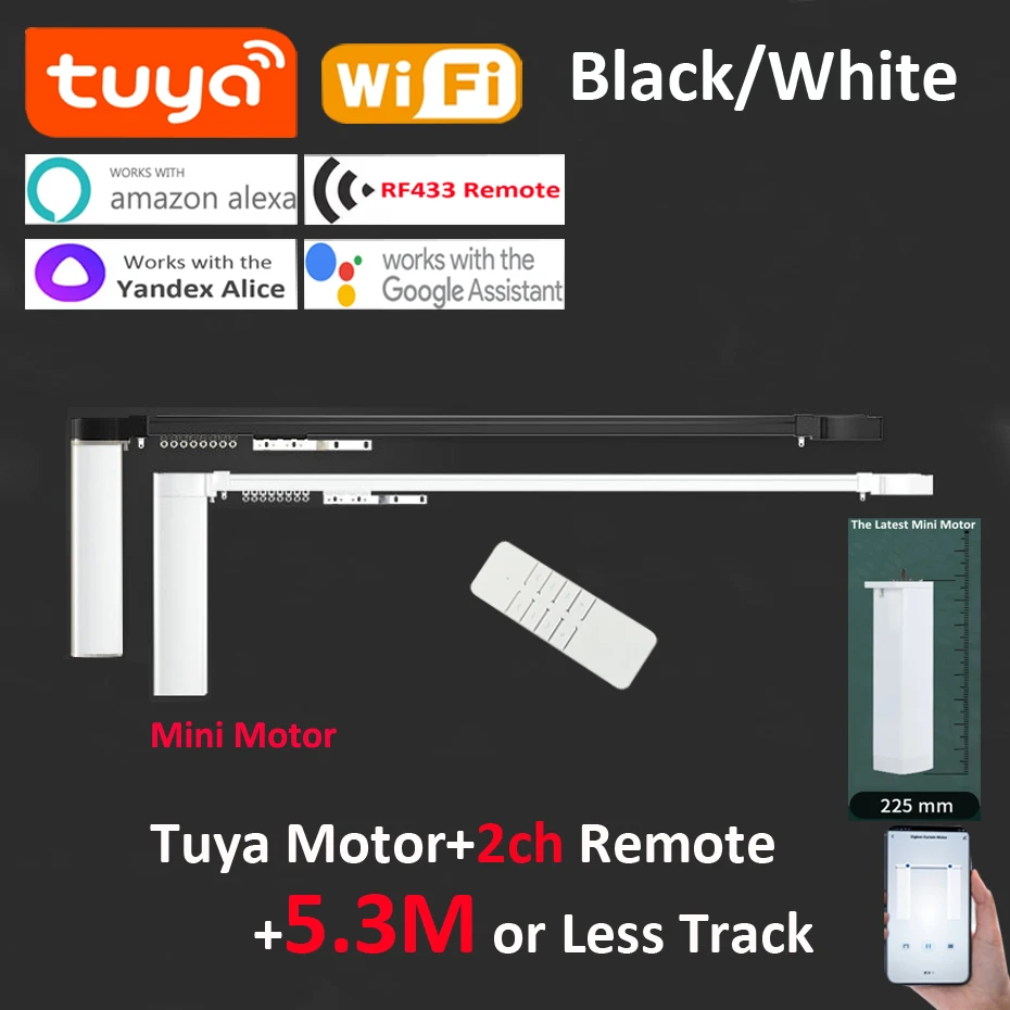 5.3M or less Smart Tuya Curtain Track Rail w New Mini Shorter Wifi Electric Motor Intelligent Remote for Alexa Google Assist