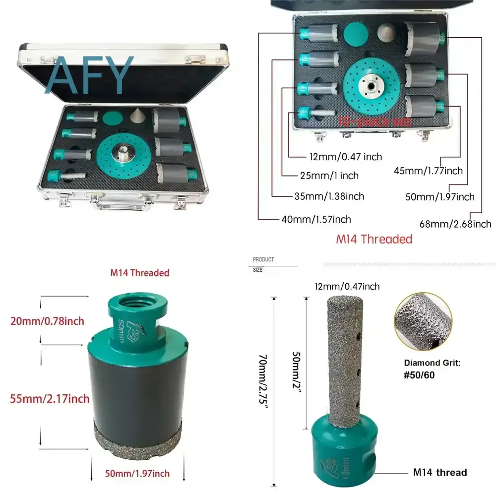 Diamond Hole Saw Drill Bit Set for Tile Ceramic Stone Granite Marble Vacuum Brazed Core Bit for Power Drill 1 Set