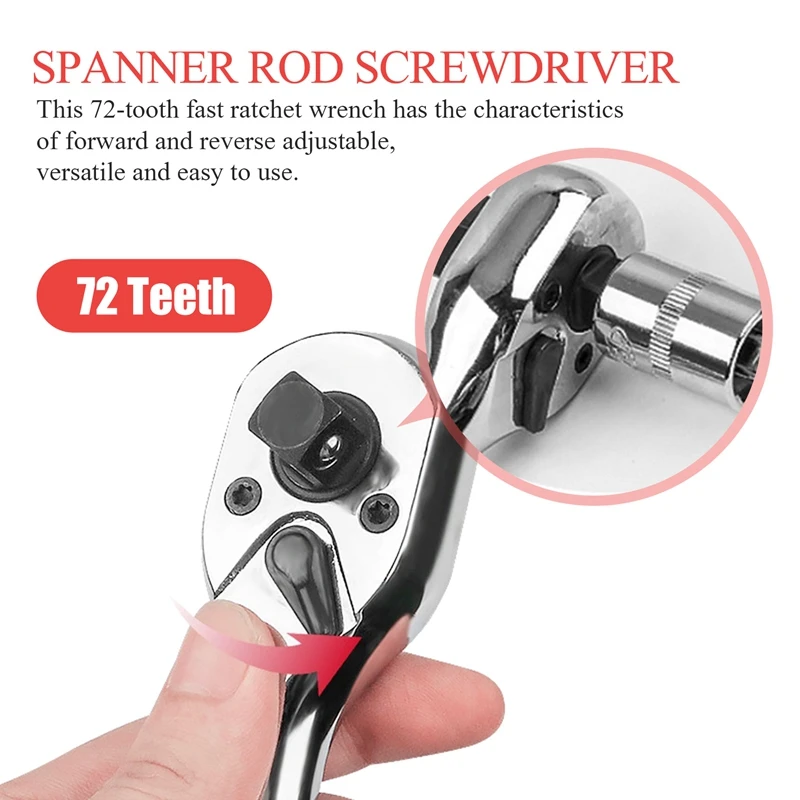 72 Teeth Ratchet Socket Wrench Mini Double Ended Torque Wrench Spanner Rod Screwdriver Bit Tool