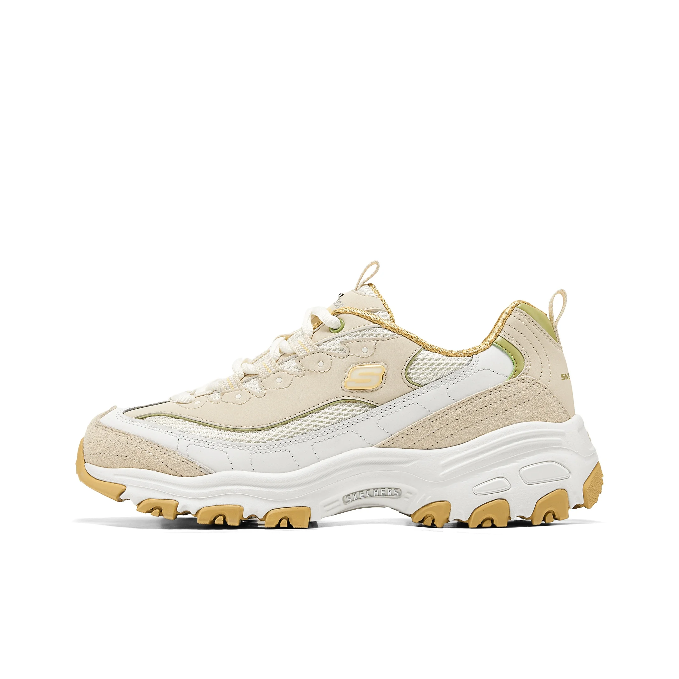 POIZON Skechers Sports Life Collection Tênis Chunky de cano baixo, leve e que aumenta a altura, feminino, cor bege