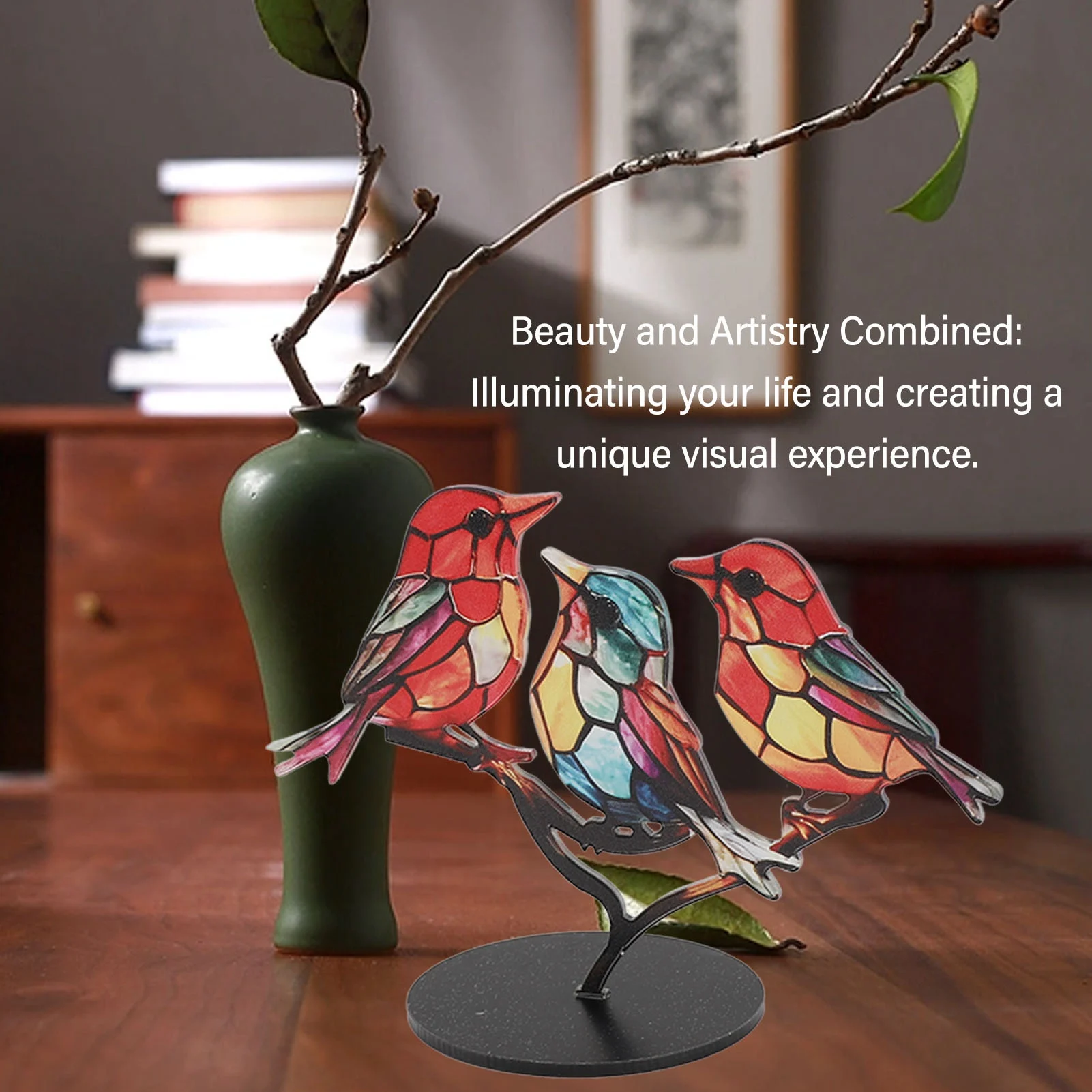 New 2D Acrylic Bird Ornament Double Sided Smooth Surface Bird on Branch Ornament Branch Bird Decorative Bird Figurine Desk Decor