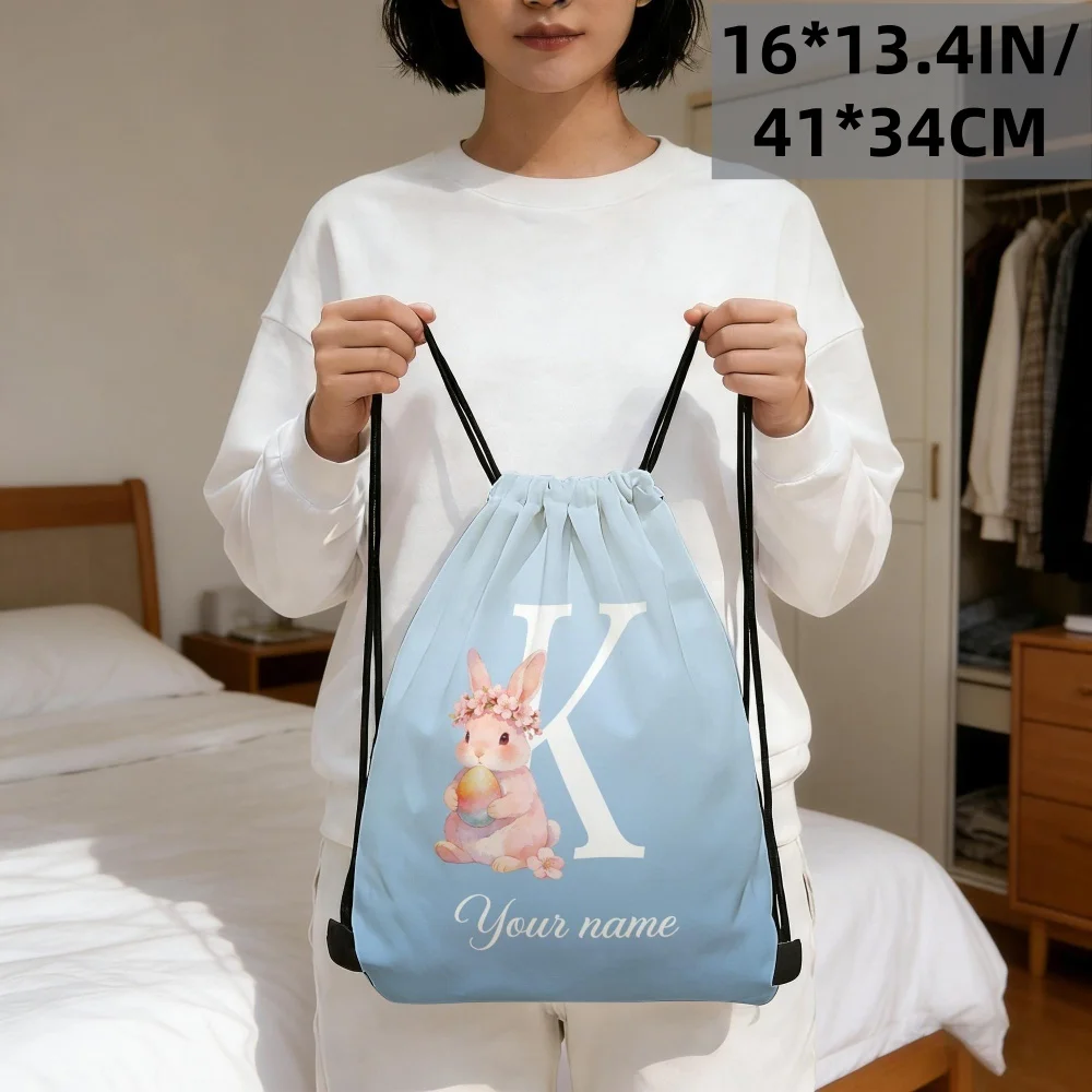 1pc Custom Easter Initial Drawstring Bag | Personalized Name & Initial Multi-Color Backpack For Egg Hunts, Picnics & Easter Gift