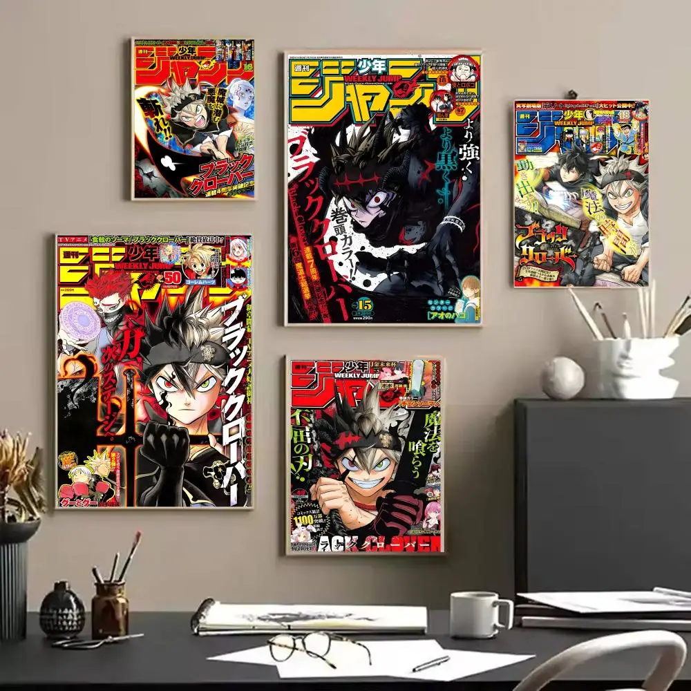 B-Black Clover Anime Poster Stickers HD Waterproof Painting Wall Art for Bedroom Living Room Home Decor Decoration Gift