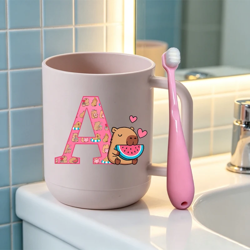 

Capibara 2pcs Toothbrush Cup with Toothbrush Anime Cartoon Letter Printed Mouthwash Cups Boys Girls Fashion Cute Tooth Glass