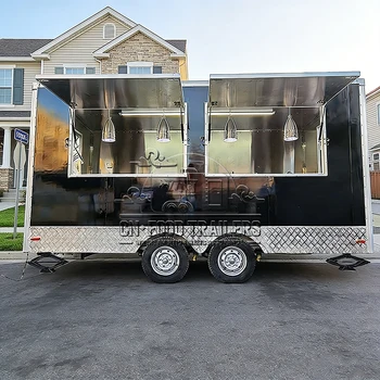 CN Food Trailer Stainless Steel Snack Truck Fully Equipped for Hot Dogs Pizza and Ice Cream with Takeout Window