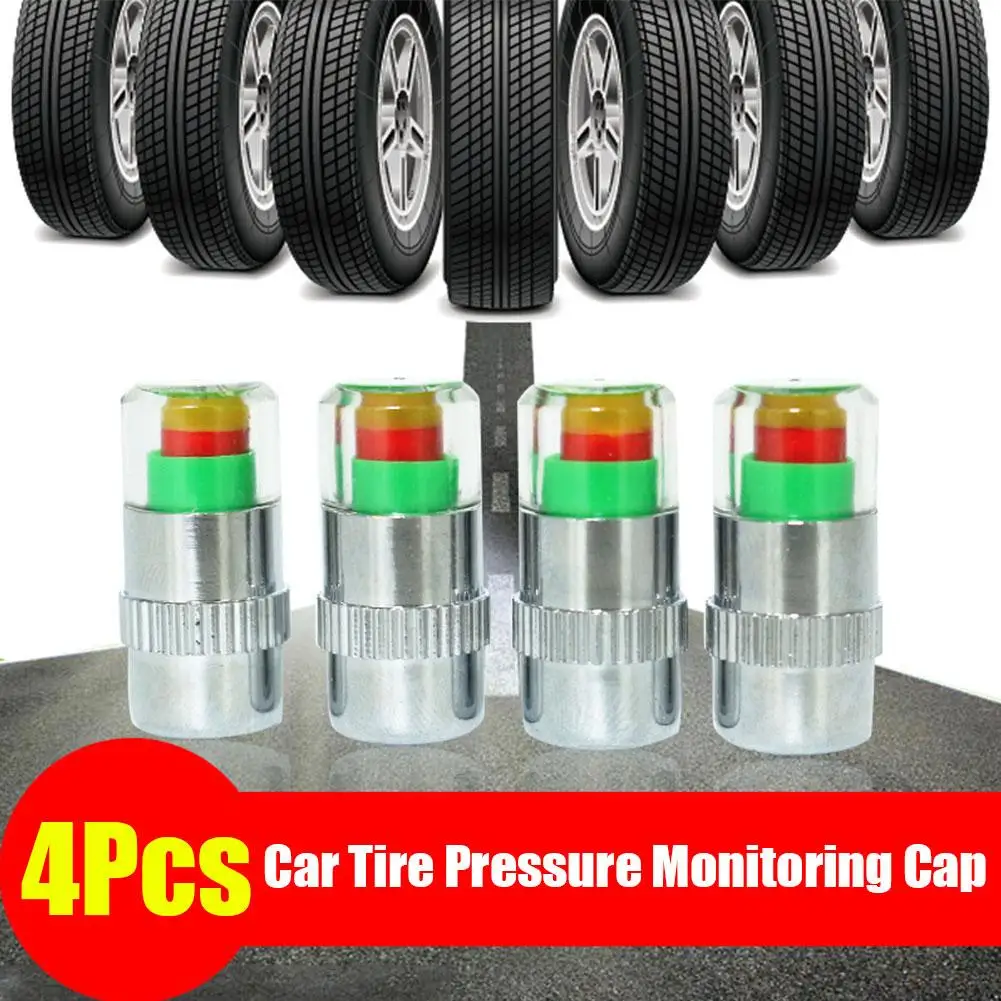 NEW High-end 4PCS 2.4 Bar Car Tire Pressure Guage Cap Sensor Indicator Valve Alert Sensor Tool Det Valve Cap External Monit W0X6