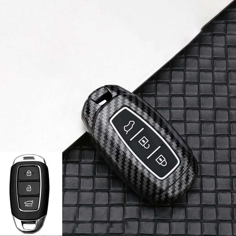 

For Hyundai Palisade Venue Veloster Grandeur Azera I30 Ix35 Santa Fe TM Elantra GT KONA Carbon Car Key Cover Case Accessories