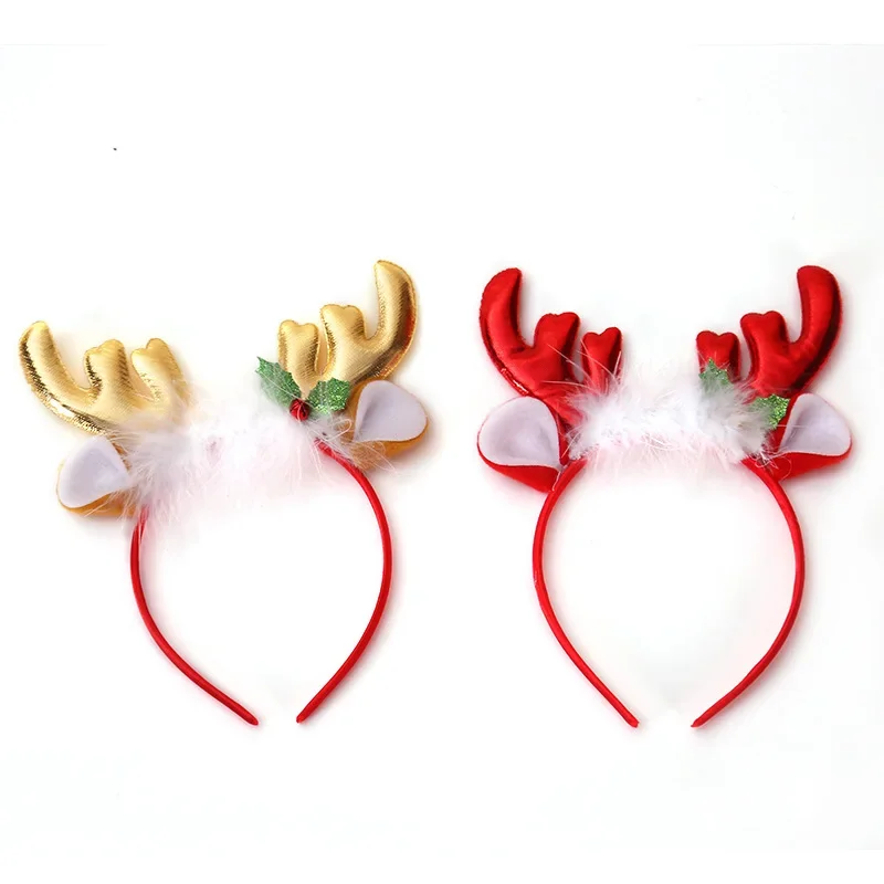 Diademas con lazos rojos de Navidad para mujer y niña, diademas elásticas clásicas con cuernos de Reno y Papá Noel, accesorios para fiesta de navidad