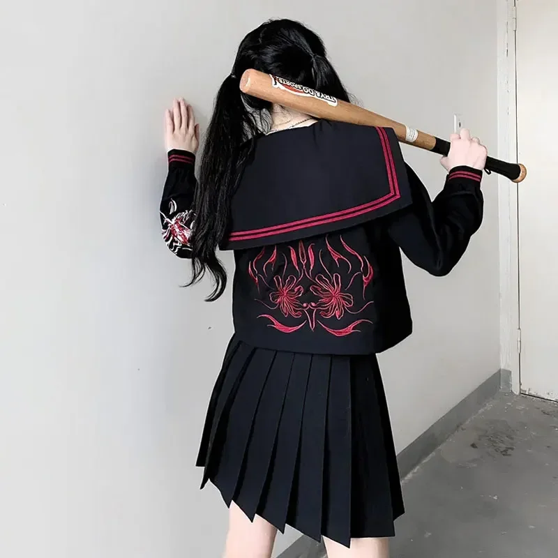 

School Girl Embroidery Uniform Long Sleeve 2025 COS for Top Japanese Class Sailor School Clothes for Students Anime sad2