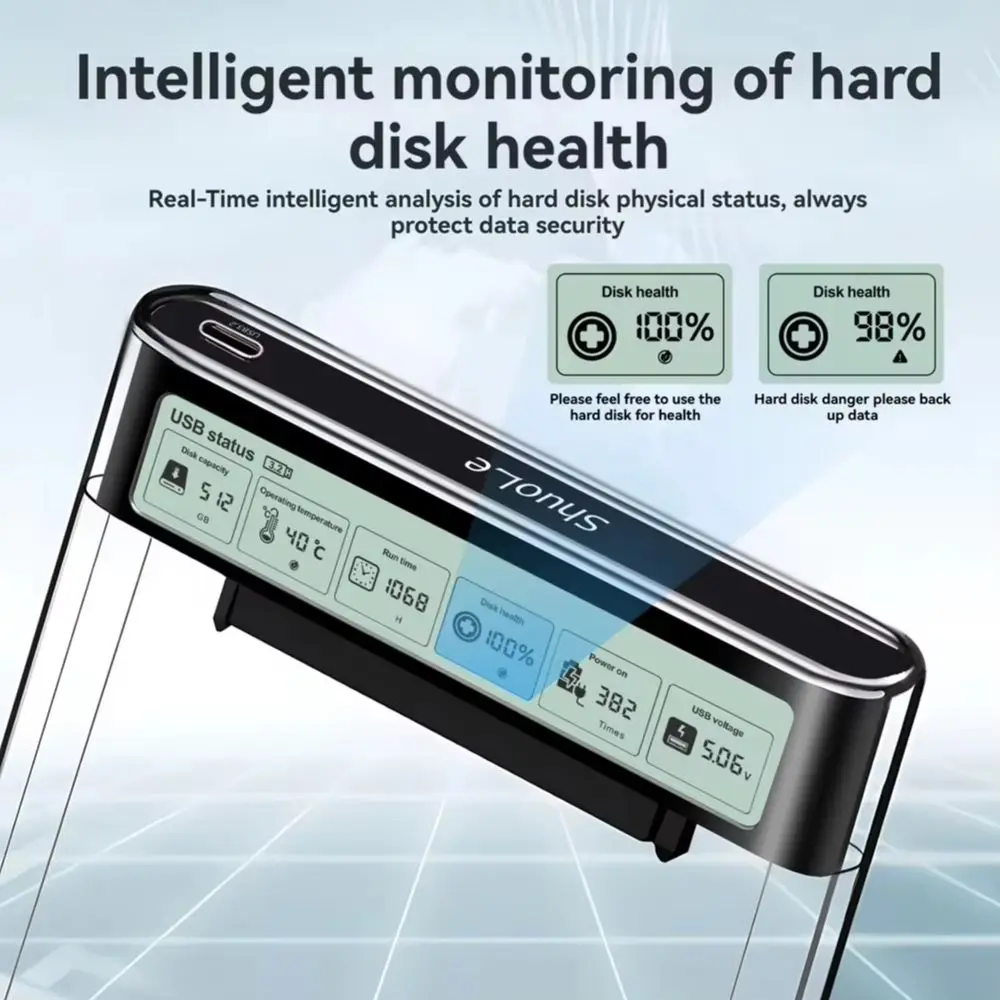 2.5'' USB3.2 외장 하드 케이스 스마트 디스플레이 외장 SATA HDD 인클로저 5Gbps 투명 하드 디스크 케이스 노트북용 저장 케이스