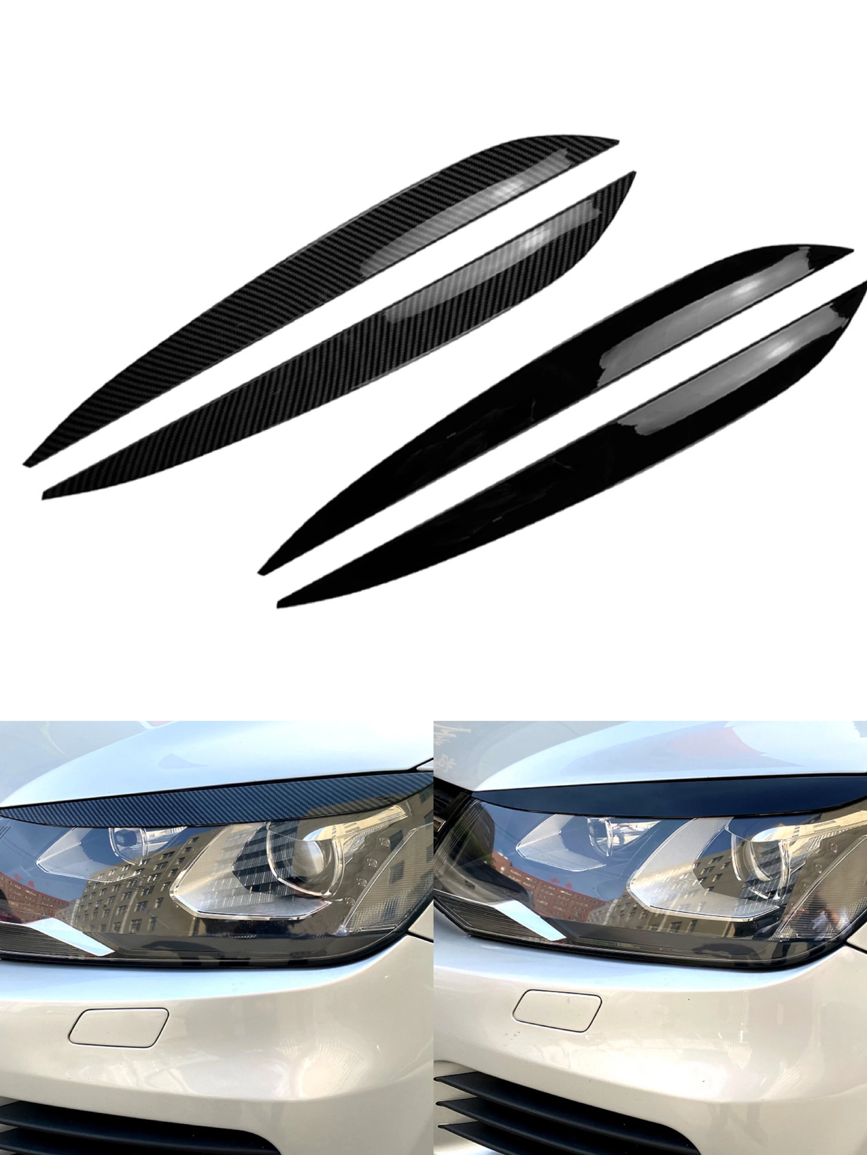 

For VW Touareg Front Headlight Eyelid Trim Cover 2Pcs 2010 2011 2012 2013 2014 2015 2016 2017 2018 ABS Plastic Carbon Fiber