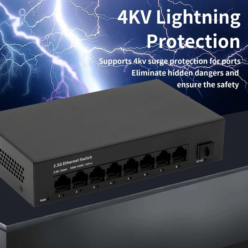 8-Port Multi-Gigabit 2.5G Ethernet Switch Unmanaged Network Switch Ethernet Splitter Plug & Play Desktop For Home Lab