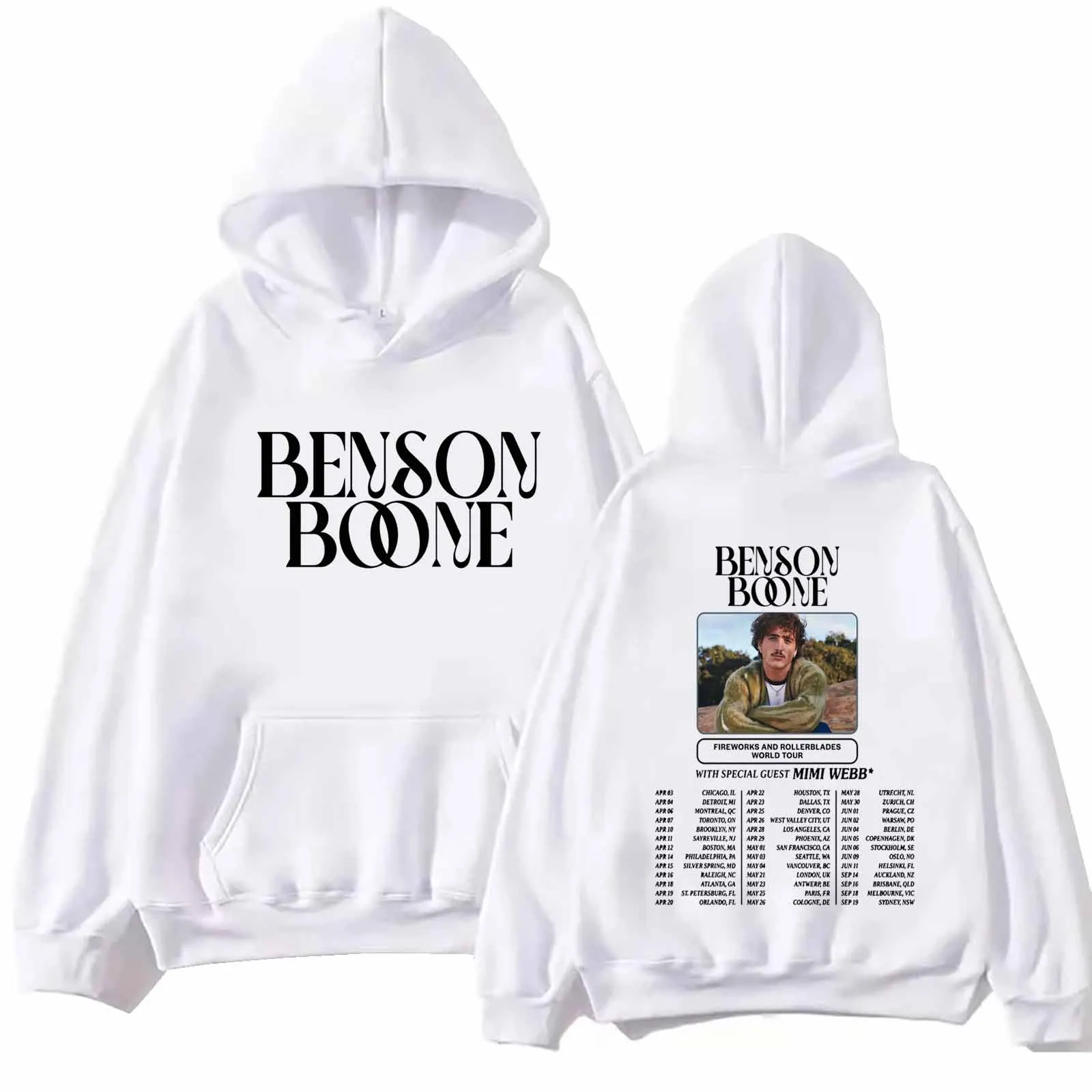 Benson Boone Fireworks and Rollerblades World Tour 2024 Hoodie Harajuku Hip Hop Pullover Tops Sweatshirt Fans Gift