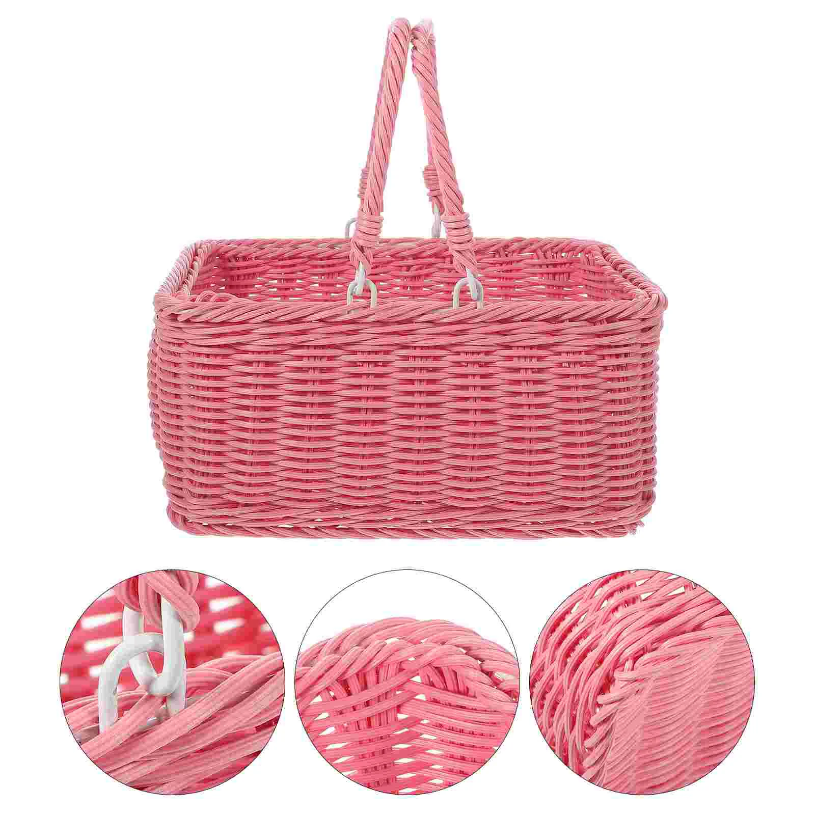 Basket Picnic Handheld Woven Snacks Serving Cake Storage Pink Food Dessert Hand-made Vegetable