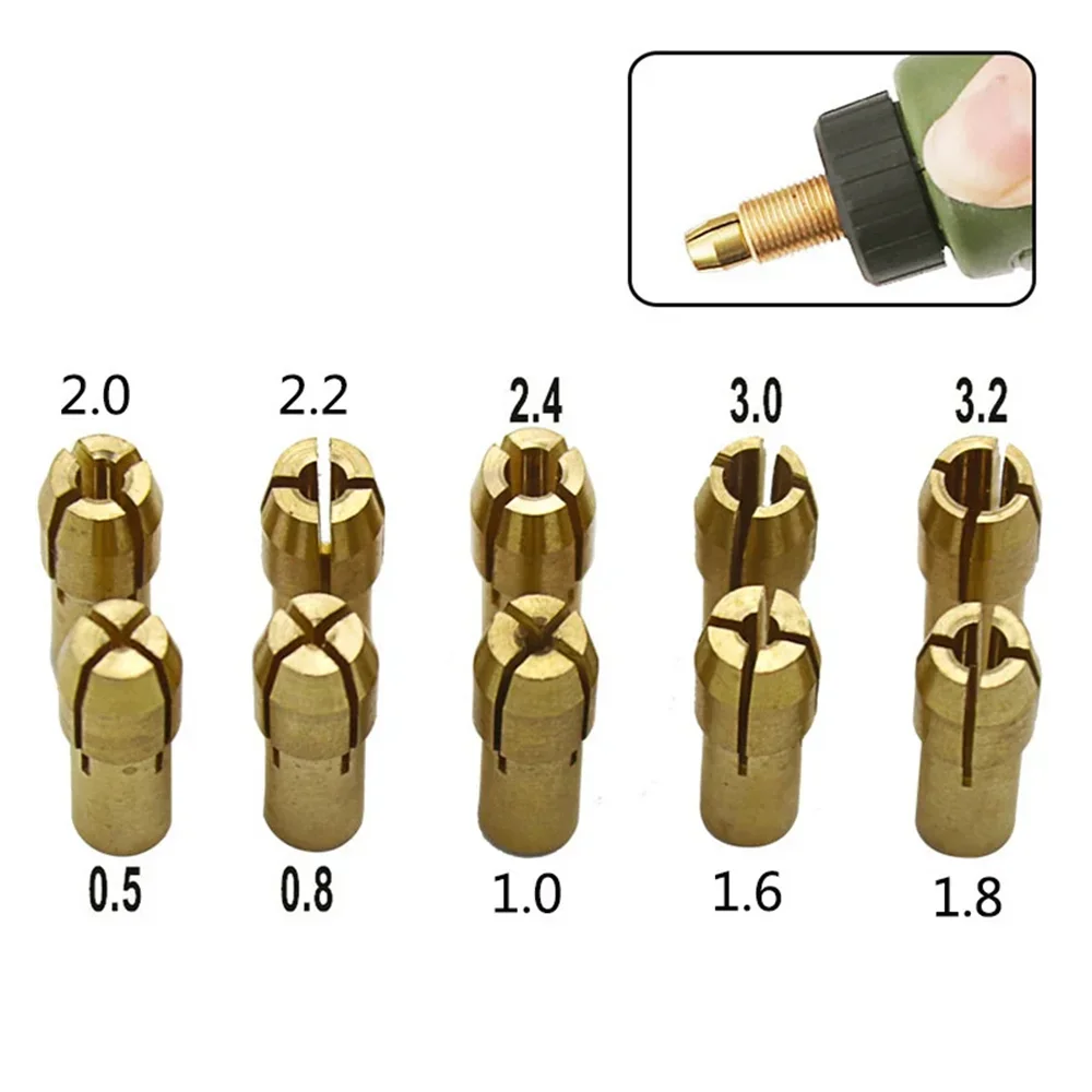 10 sztuk/zestaw Mini uchwyty wiertarskie Adapter 0.5mm-3.2mm Mini uchwyty wiertarskie Adapter uchwytu mikro tuleja zaciskowa mosiądz do elektronarzędzi obrotowych — zdjęcie 4