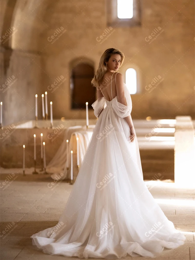 Graceful Wedding Dresses A-Line Tulle Tiered Bridal Gowns Off The Shoulder Robes For Formal Party Simple Vestidos De Novia 2024