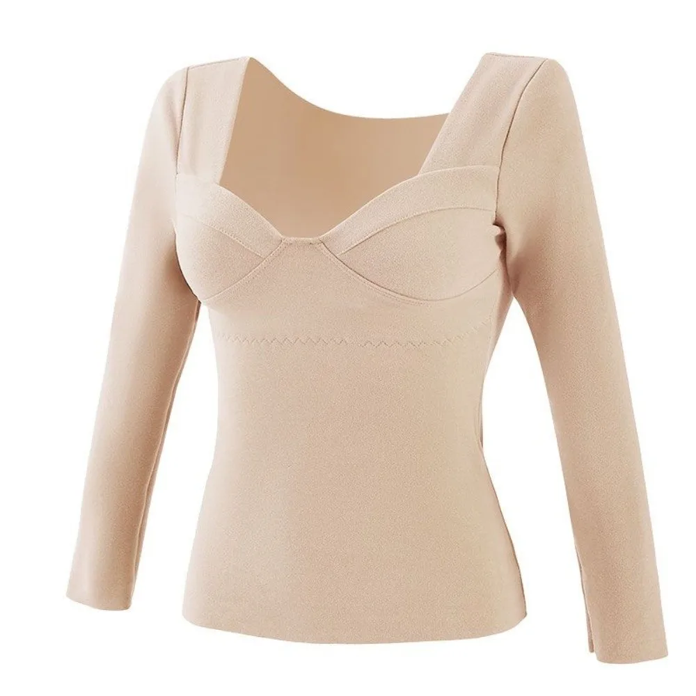 

Keep Warm V Neck Women Thermal Clothes Solid Color Invisible Thermal Underwear Lingerie Feel Heating Warmth Long Tops Lady